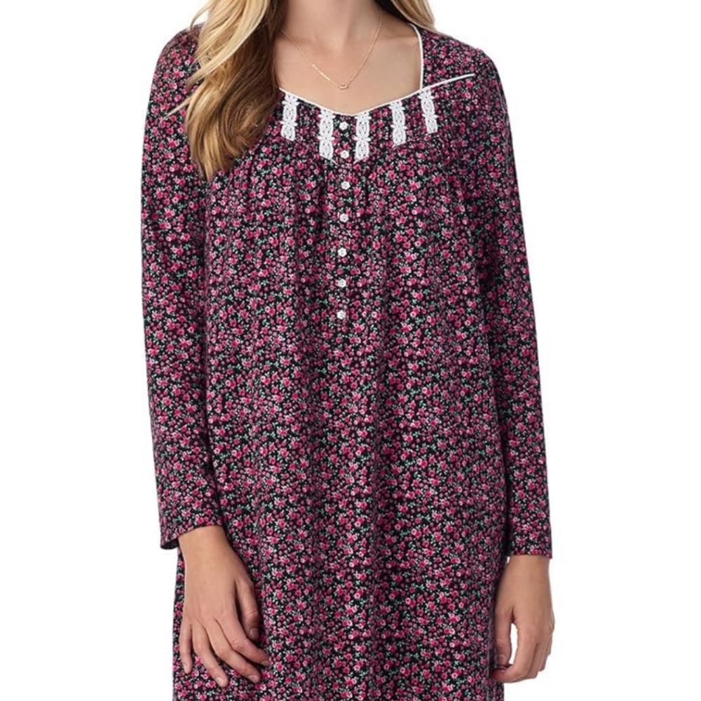 Eileen West Nightgown 2X Red Pink Floral 100% Cotton NWT